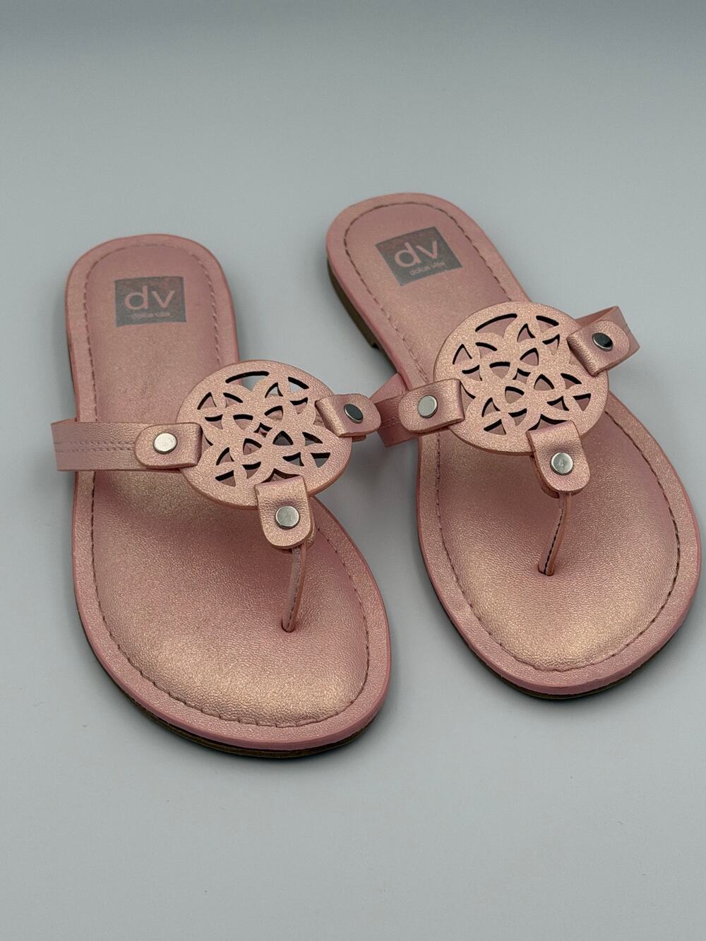 Dolce Vita Girls Cotta Pink Shimmer Medallion Thong Sandals Flip Flops Sz 3